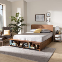 Baxton Studio Vita-Ash Walnut-Full Vita Modern Transitional Ash Walnut Brown Finished Wood 4-Drawer Full Size Platform Storage Bed